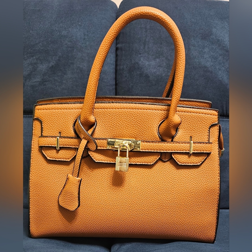 Dark Tan Faux Leather Bag 30cm
